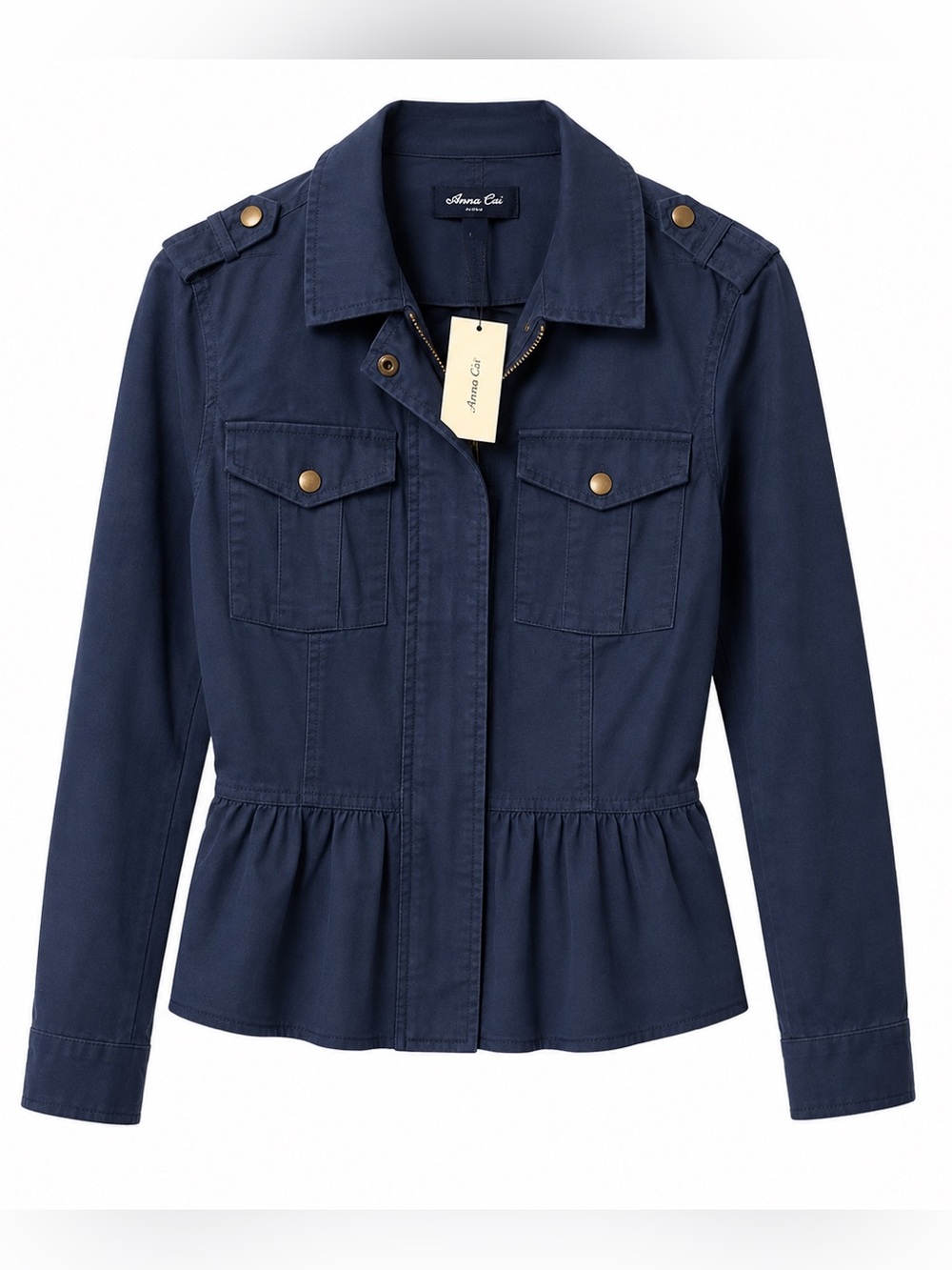 Anna Cai NWT Navy Utility Jacket with Peplum Hem